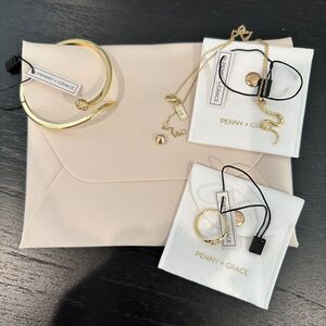 NWT Penny + Grace Gold Snake Rhinestone Snake Ring Bracelet Necklace Set